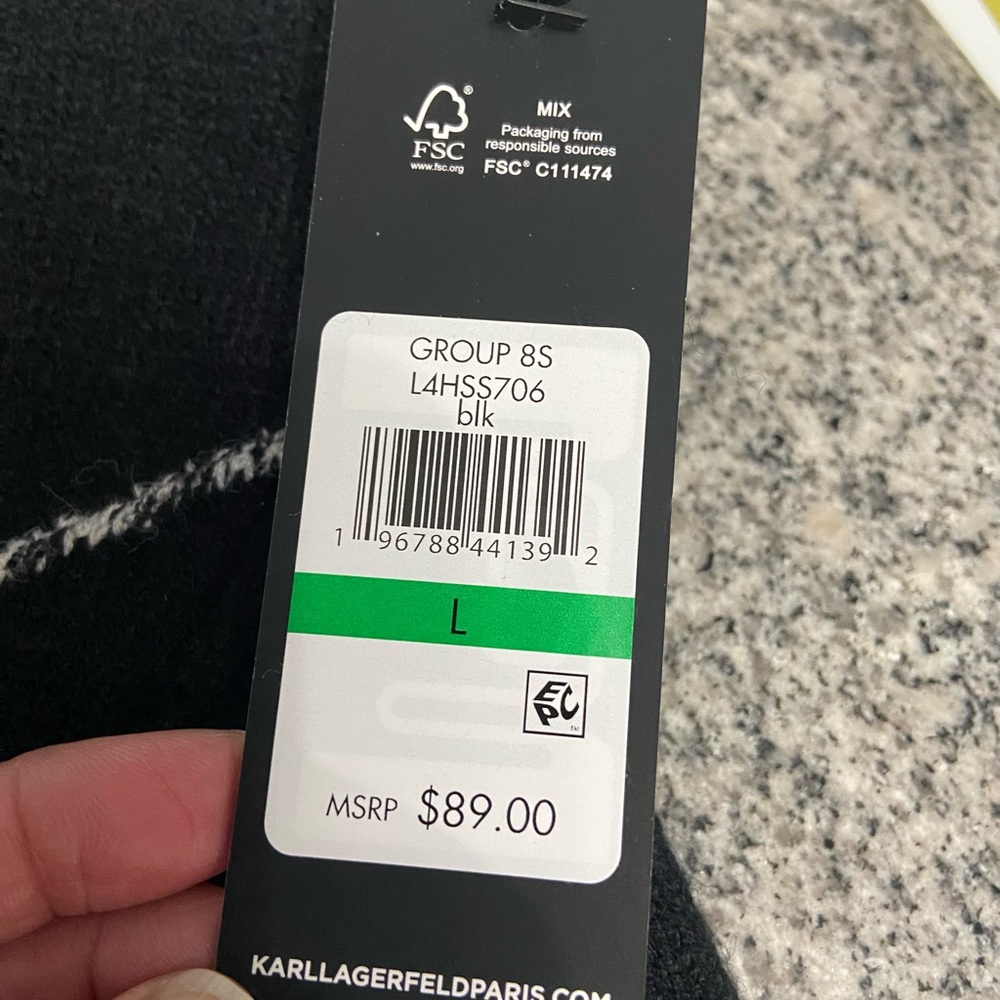 NWT KARL Lagerfeld Black/White Womens Long Sleeve Sweater SzL   Abstract Lines - Picture 10 of 17